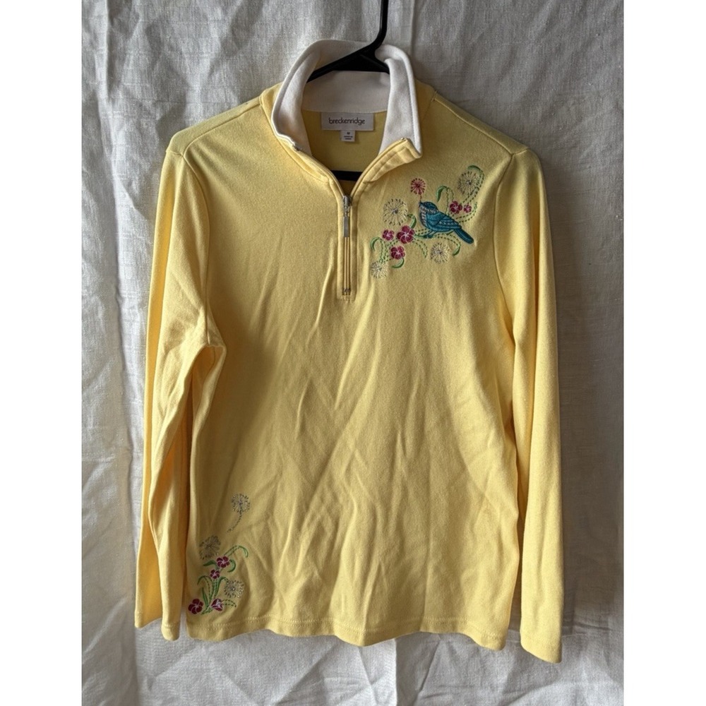 Breckenridge Women's Shirt Collared Long Sleeve Yellow Embroidered Medium Top‎